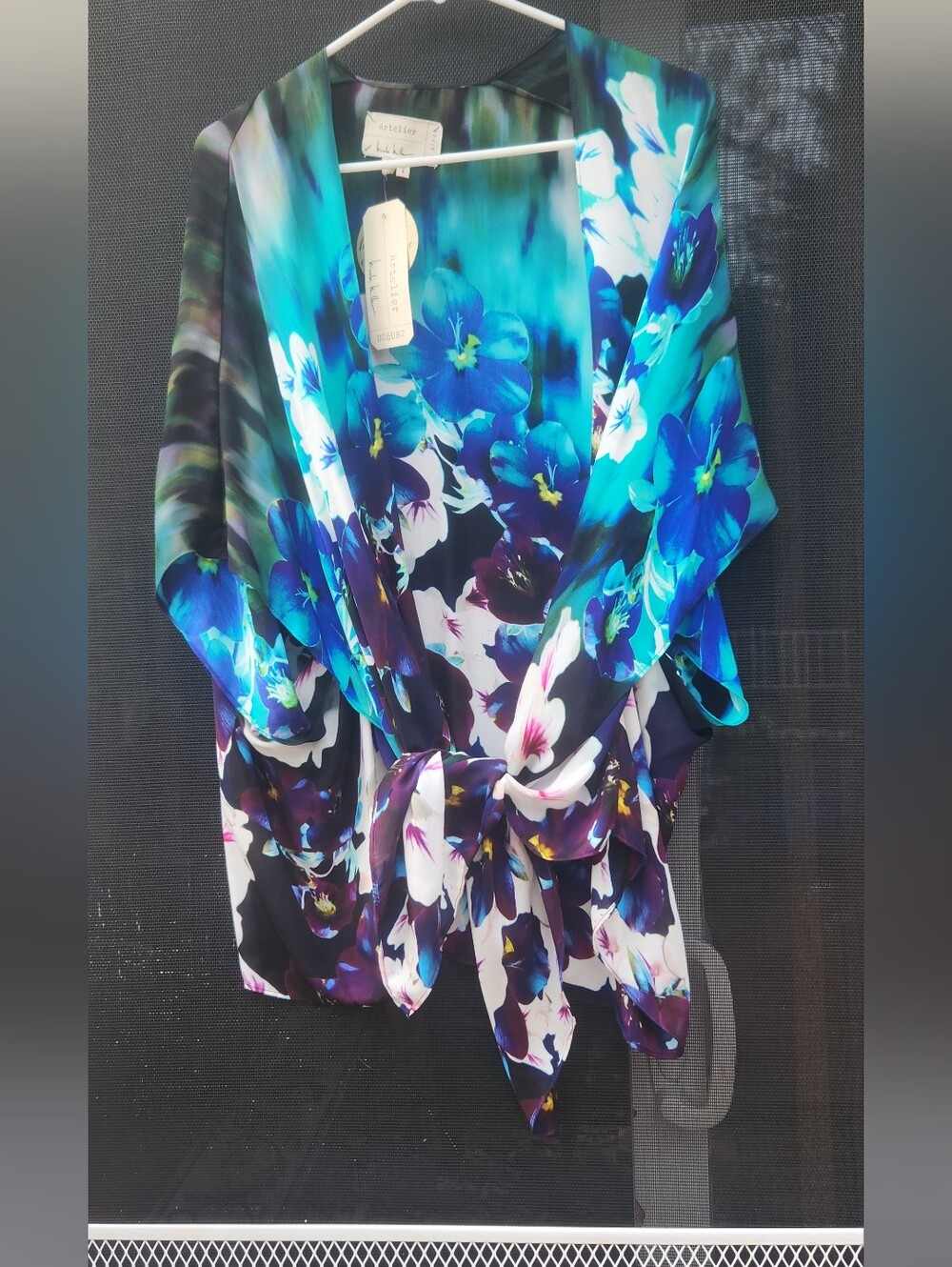 Floral Satin Kimono Robe in Teal & Purple. NICOLE MILLER 🪻